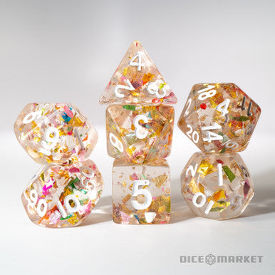 Metallic Glitter with White Ink 7pc Polyhedral Dice Set